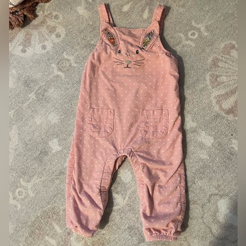 Boden Like New Pink Bunny Corduroy Overalls Sz 18-24M